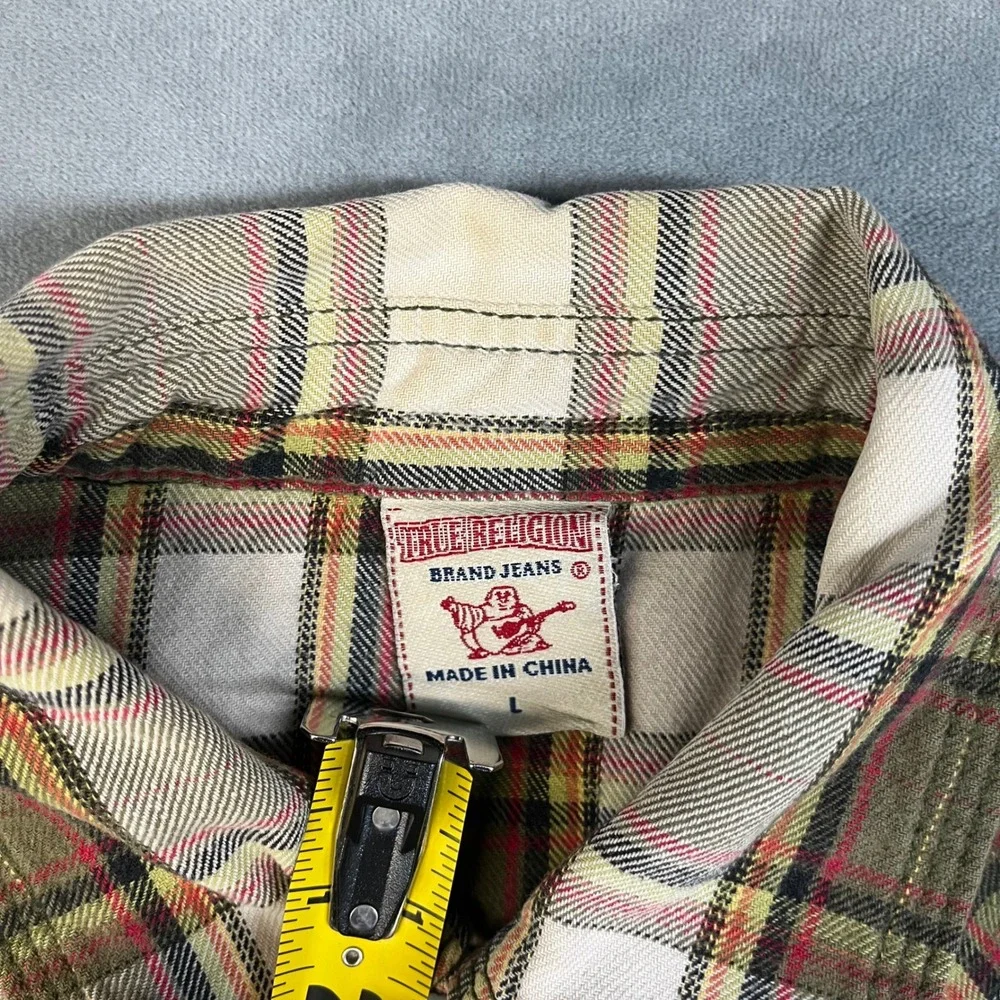 True Religion Western Shirt Mens Large Plaid Good Pearl Snap Horseshoe Pocket